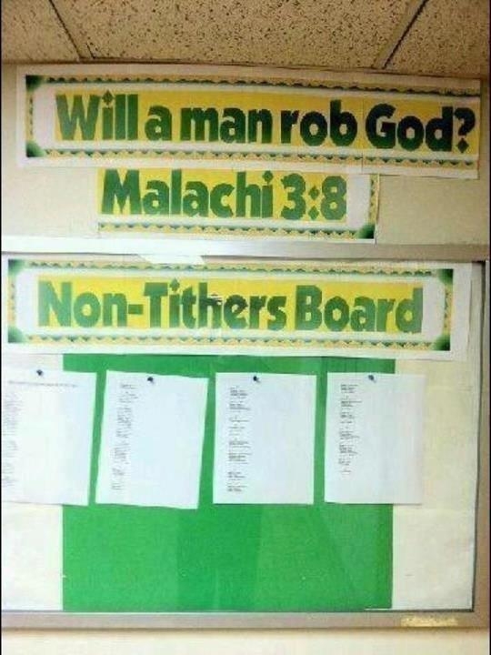 Non Tithers on Bulletin Board